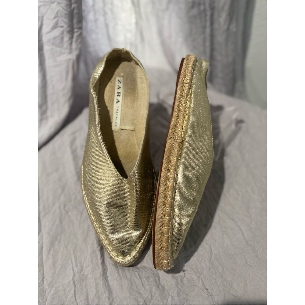 Zara Trafaluc espadrilles slide in flat gold pointy toe ladies SZ 39
